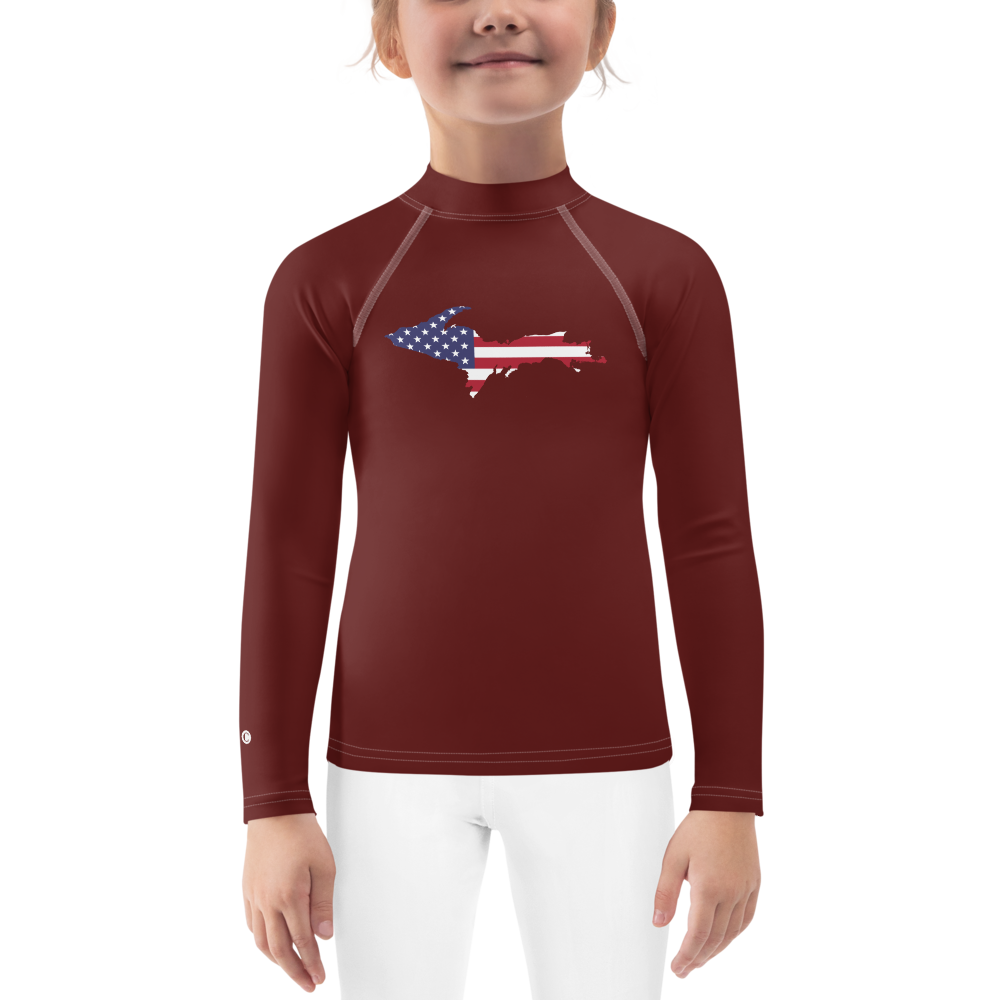 Michigan Upper Peninsula Rash Guard (w/ UP USA Flag) | Toddler - Cherrywood Color