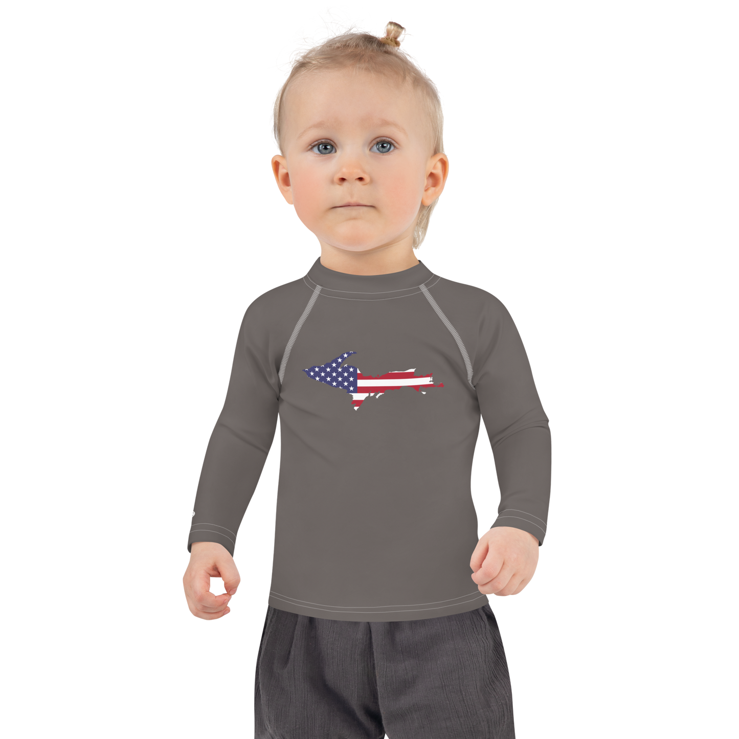 Michigan Upper Peninsula Rash Guard (w/ UP USA Flag) | Toddler - Warren Tank Grey