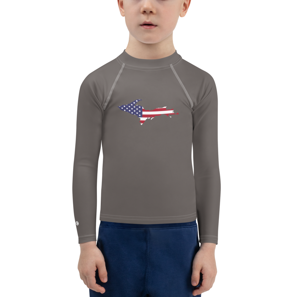 Michigan Upper Peninsula Rash Guard (w/ UP USA Flag) | Toddler - Warren Tank Grey