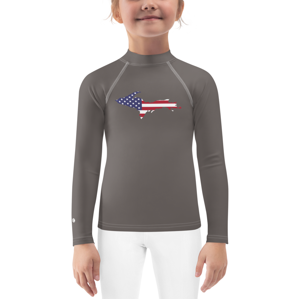 Michigan Upper Peninsula Rash Guard (w/ UP USA Flag) | Toddler - Warren Tank Grey