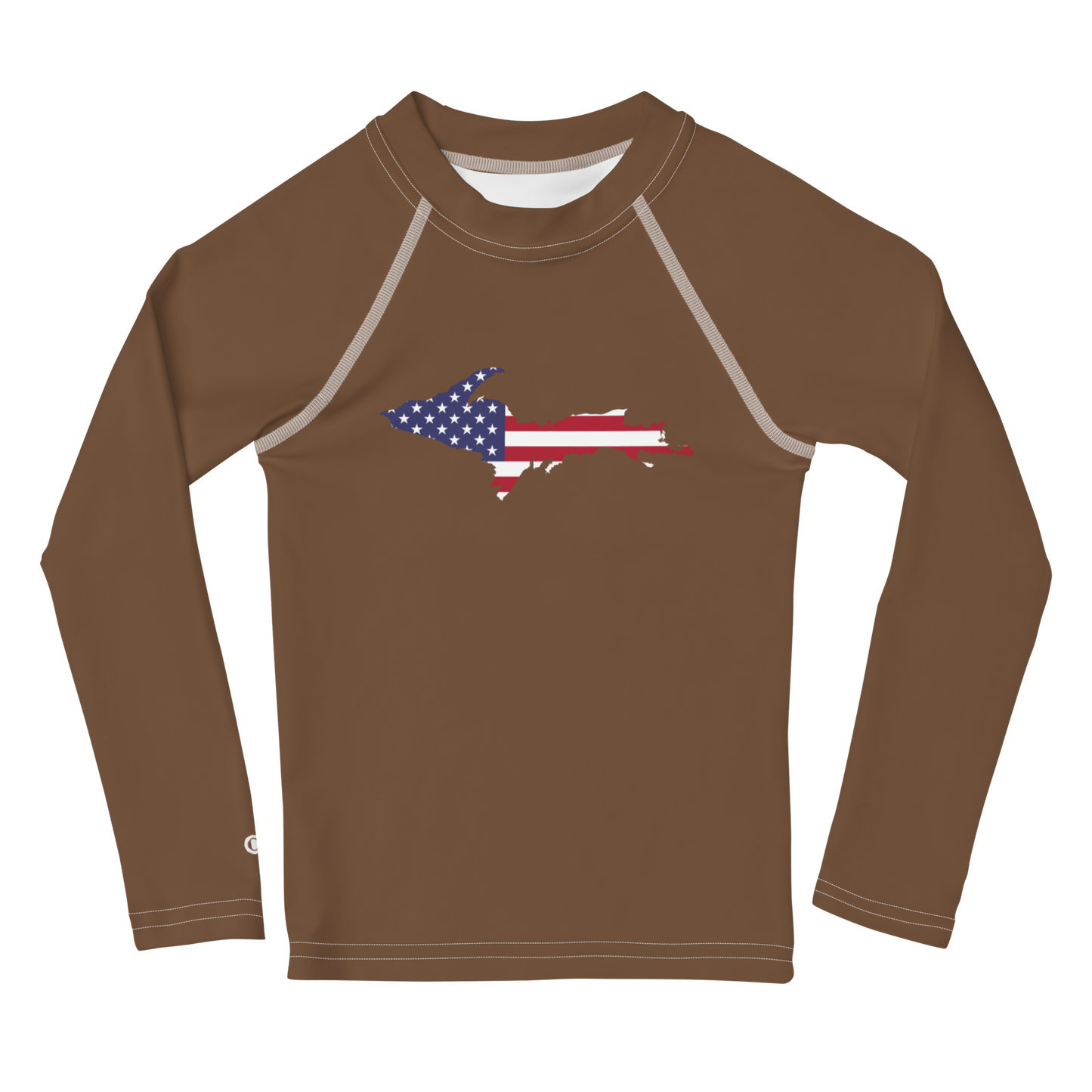 Michigan Upper Peninsula Rash Guard (w/ UP USA Flag) | Toddler - Coffee Color