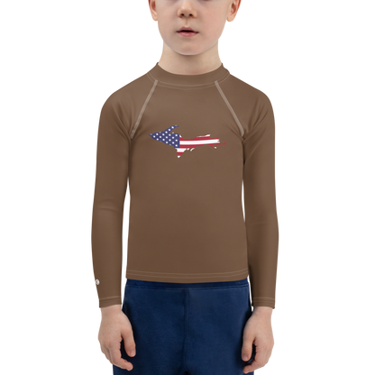 Michigan Upper Peninsula Rash Guard (w/ UP USA Flag) | Toddler - Coffee Color