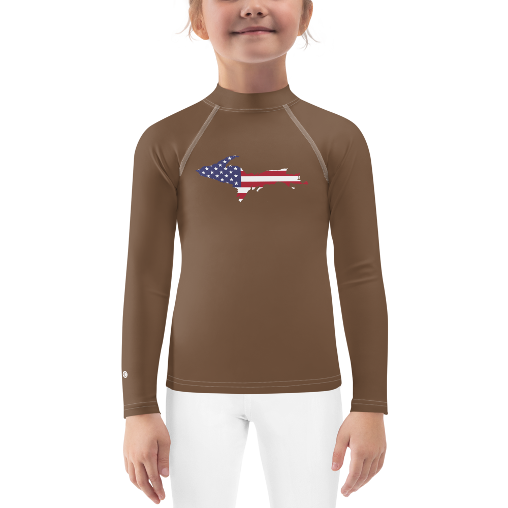 Michigan Upper Peninsula Rash Guard (w/ UP USA Flag) | Toddler - Coffee Color