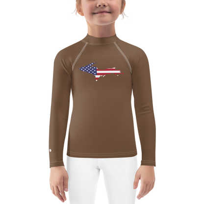 Michigan Upper Peninsula Rash Guard (w/ UP USA Flag) | Toddler - Coffee Color