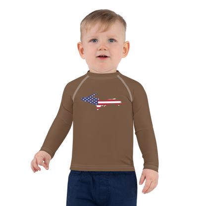 Michigan Upper Peninsula Rash Guard (w/ UP USA Flag) | Toddler - Coffee Color