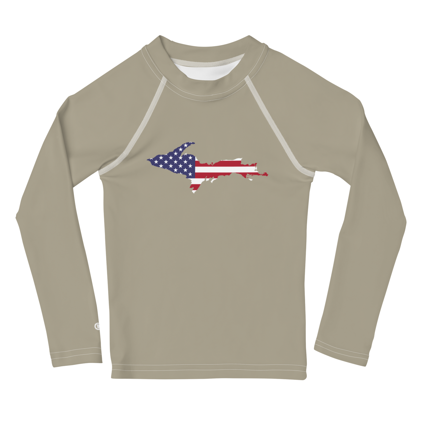 Michigan Upper Peninsula Rash Guard (w/ UP USA Flag) | Toddler - Petoskey Stone Beige