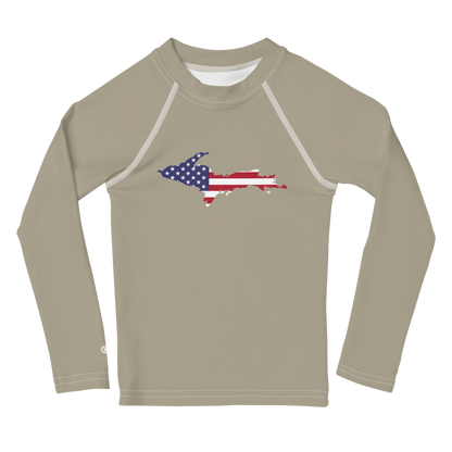 Michigan Upper Peninsula Rash Guard (w/ UP USA Flag) | Toddler - Petoskey Stone Beige