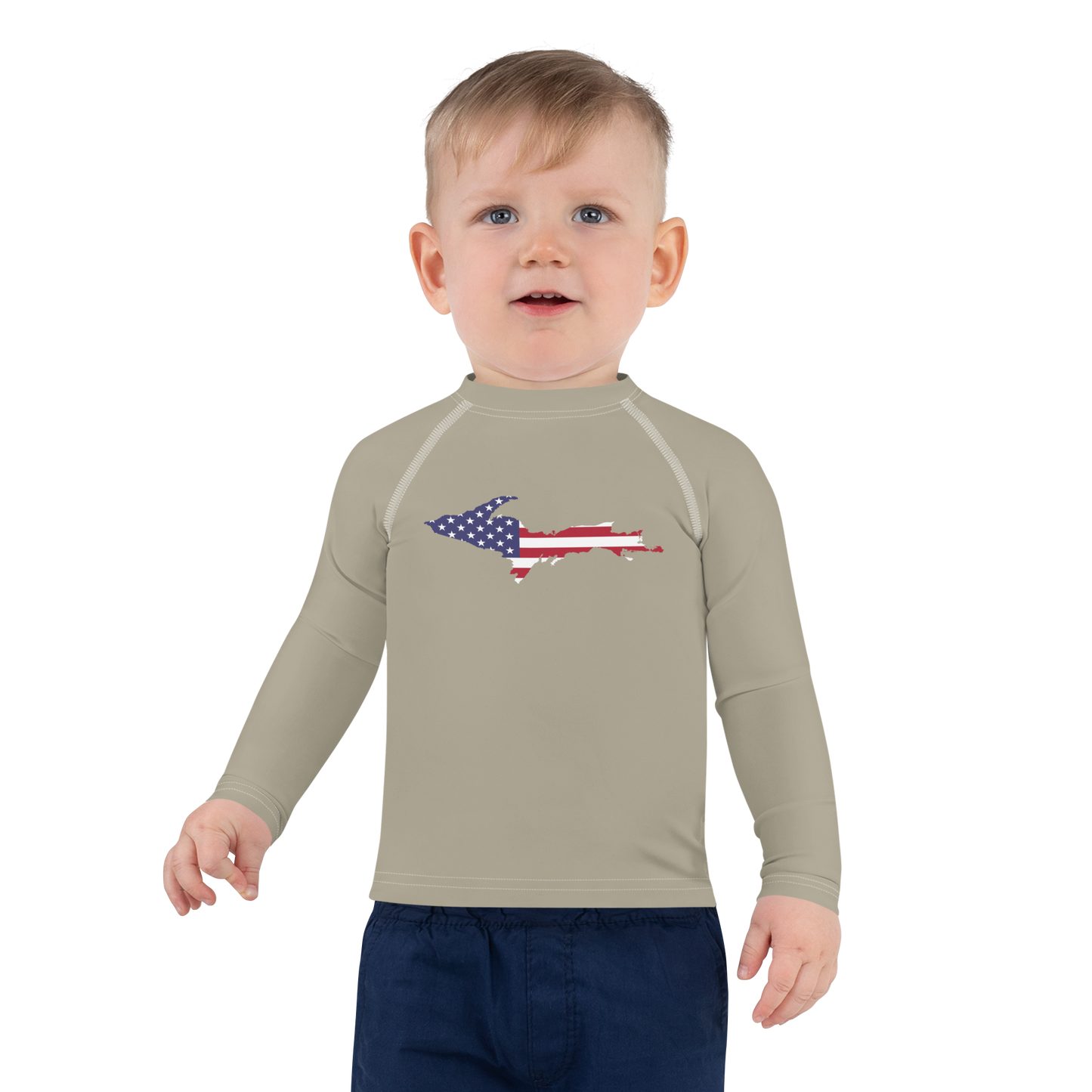 Michigan Upper Peninsula Rash Guard (w/ UP USA Flag) | Toddler - Petoskey Stone Beige