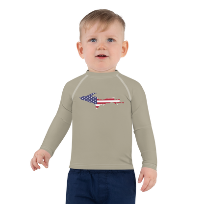 Michigan Upper Peninsula Rash Guard (w/ UP USA Flag) | Toddler - Petoskey Stone Beige