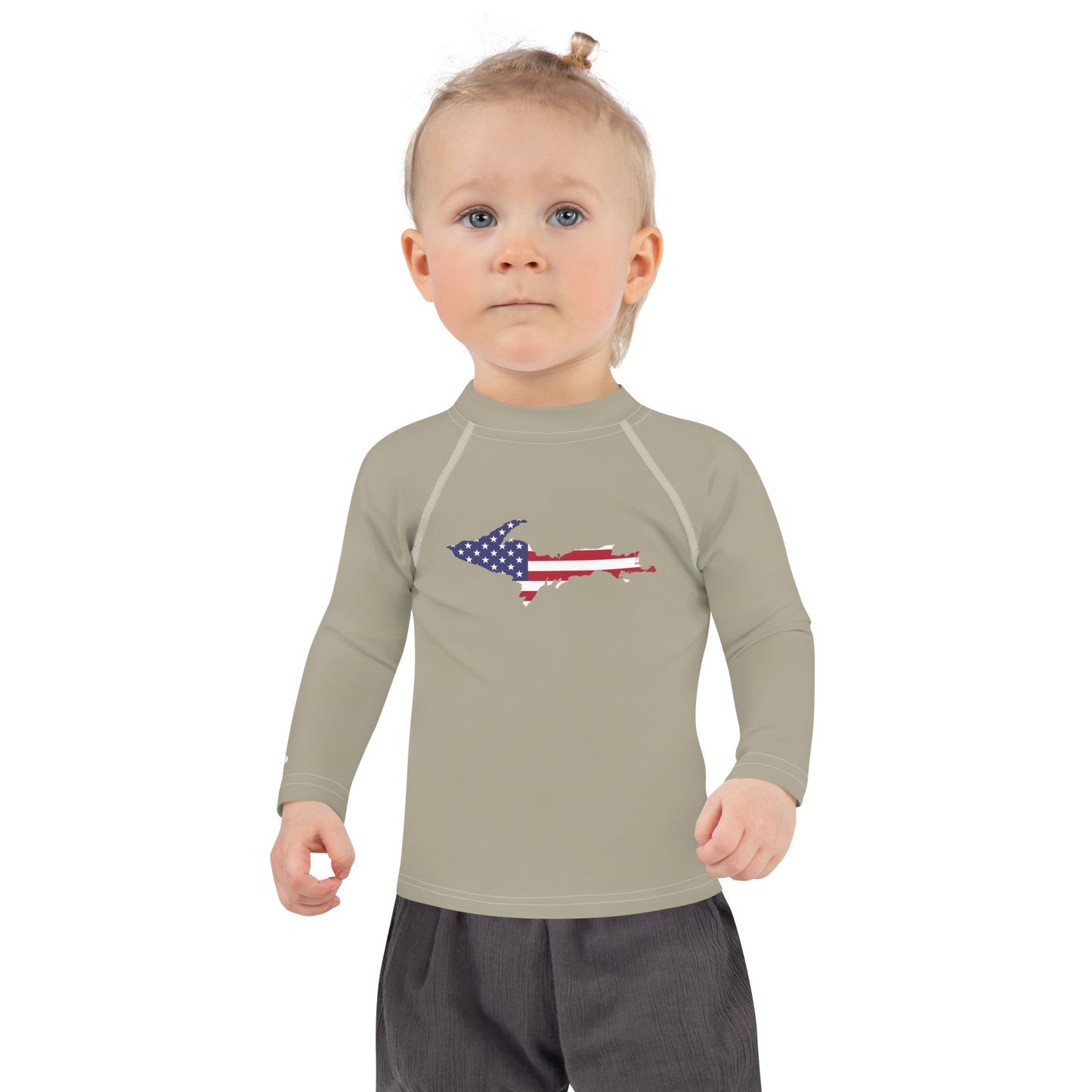 Michigan Upper Peninsula Rash Guard (w/ UP USA Flag) | Toddler - Petoskey Stone Beige