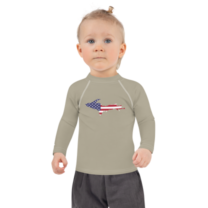 Michigan Upper Peninsula Rash Guard (w/ UP USA Flag) | Toddler - Petoskey Stone Beige