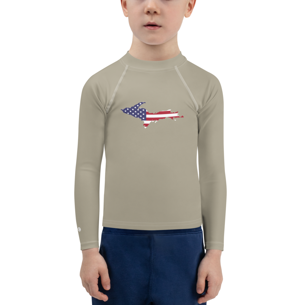 Michigan Upper Peninsula Rash Guard (w/ UP USA Flag) | Toddler - Petoskey Stone Beige