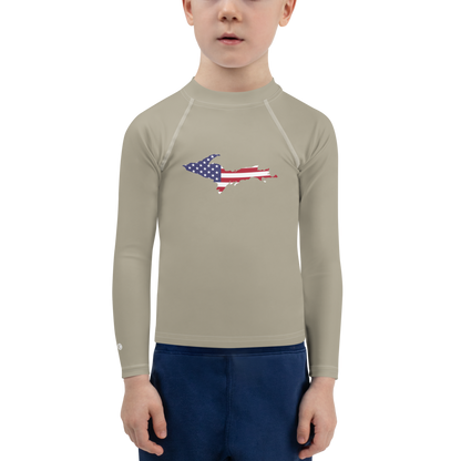 Michigan Upper Peninsula Rash Guard (w/ UP USA Flag) | Toddler - Petoskey Stone Beige