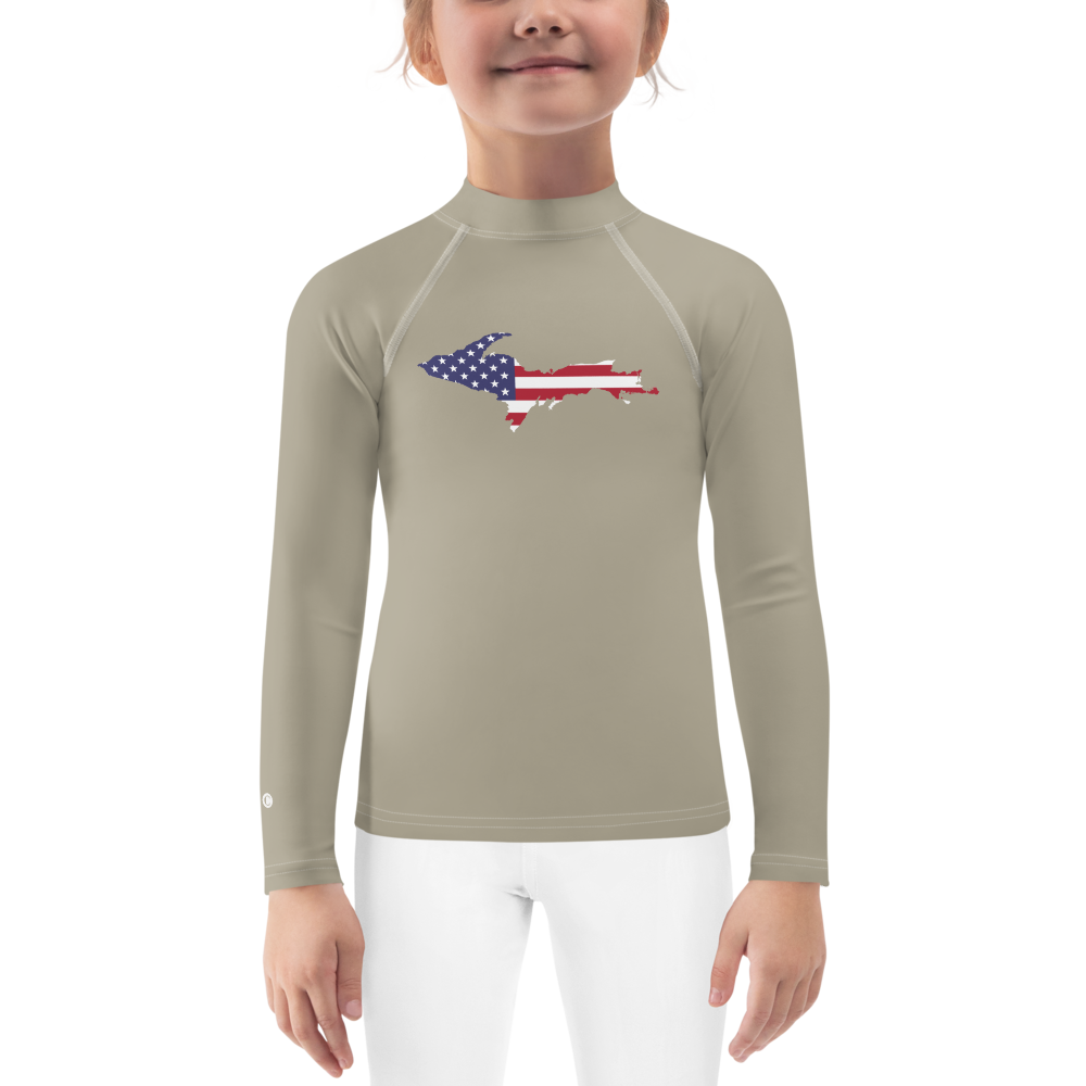 Michigan Upper Peninsula Rash Guard (w/ UP USA Flag) | Toddler - Petoskey Stone Beige