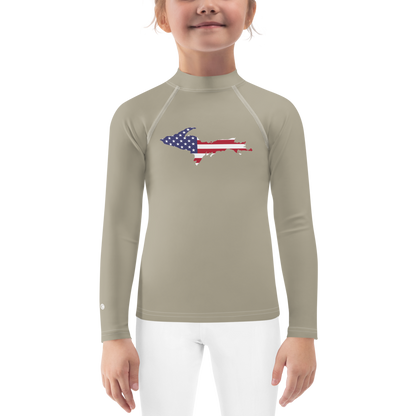 Michigan Upper Peninsula Rash Guard (w/ UP USA Flag) | Toddler - Petoskey Stone Beige