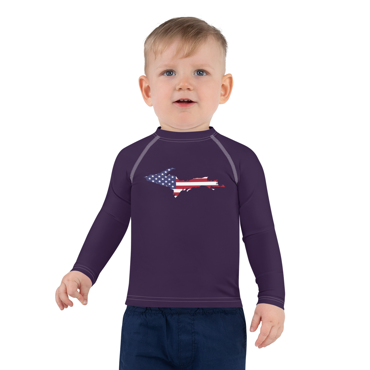 Michigan Upper Peninsula Rash Guard (w/ UP USA Flag) | Toddler - Blackcurrant