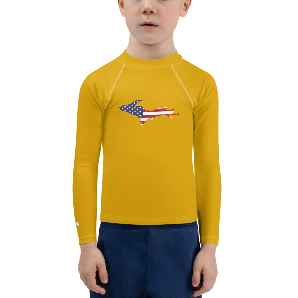 Michigan Upper Peninsula Rash Guard (w/ UP USA Flag) | Toddler - Gold