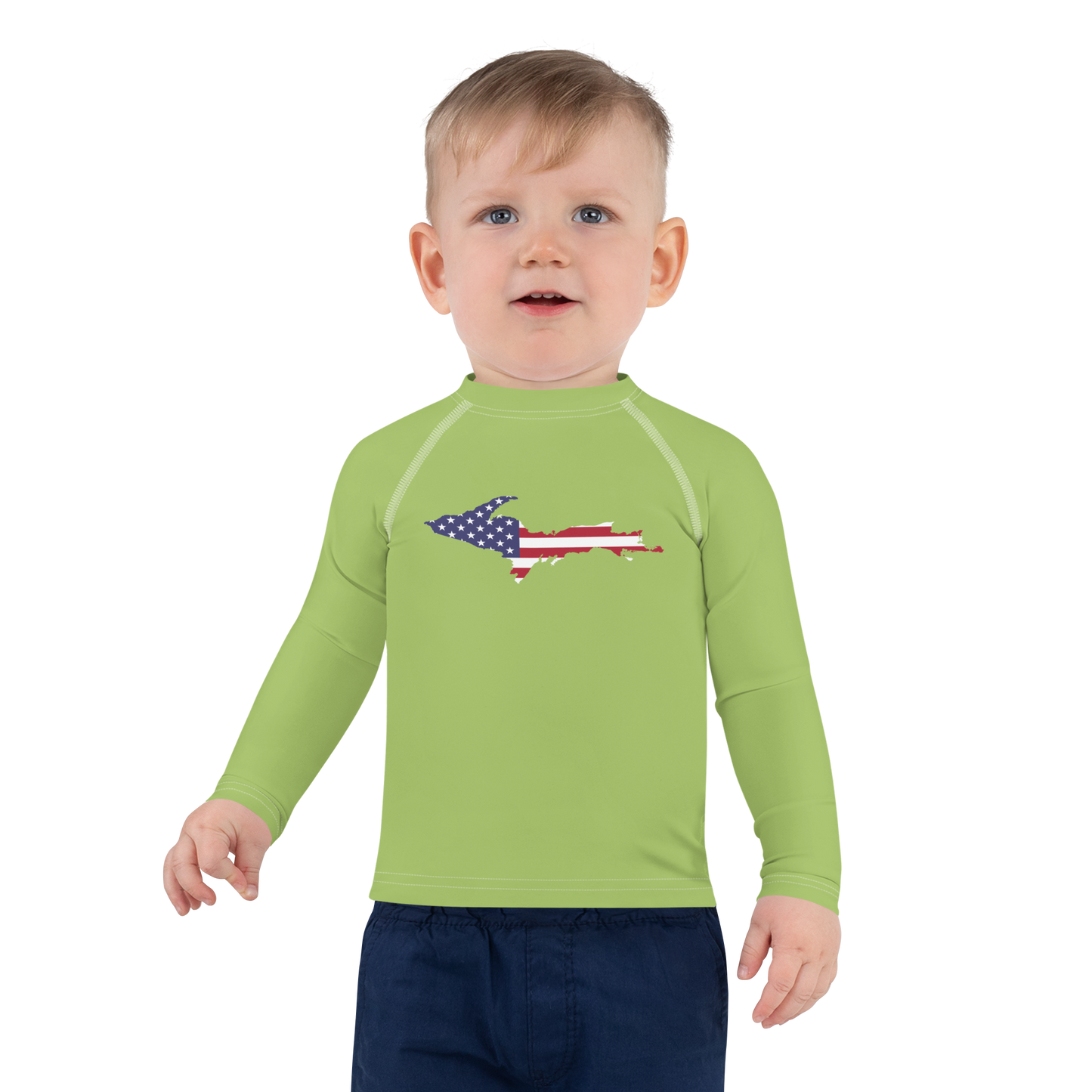 Michigan Upper Peninsula Rash Guard (w/ UP USA Flag) | Toddler - Gooseberry Green