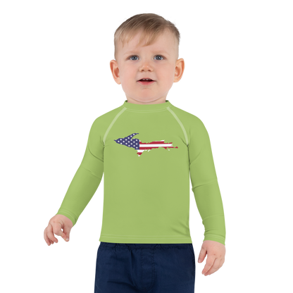 Michigan Upper Peninsula Rash Guard (w/ UP USA Flag) | Toddler - Gooseberry Green