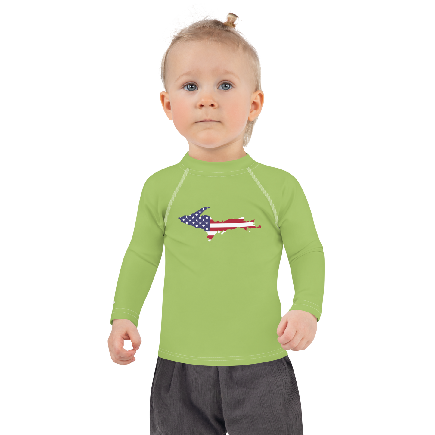 Michigan Upper Peninsula Rash Guard (w/ UP USA Flag) | Toddler - Gooseberry Green