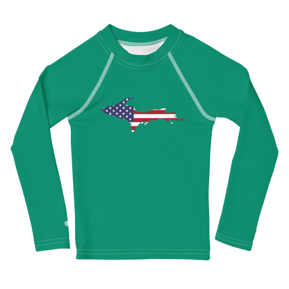 Michigan Upper Peninsula Rash Guard (w/ UP USA Flag) | Toddler - Emerald Green