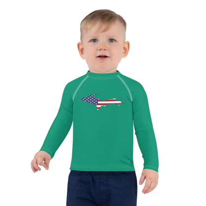 Michigan Upper Peninsula Rash Guard (w/ UP USA Flag) | Toddler - Emerald Green