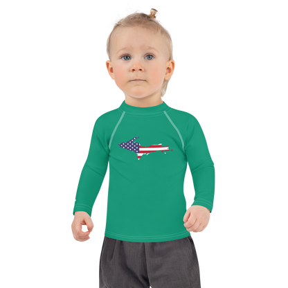 Michigan Upper Peninsula Rash Guard (w/ UP USA Flag) | Toddler - Emerald Green