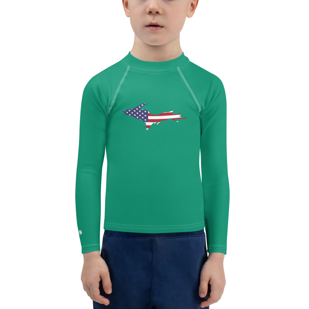 Michigan Upper Peninsula Rash Guard (w/ UP USA Flag) | Toddler - Emerald Green