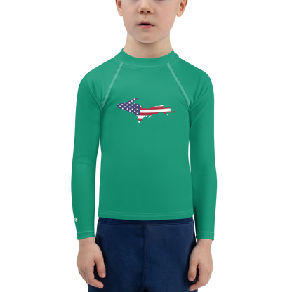 Michigan Upper Peninsula Rash Guard (w/ UP USA Flag) | Toddler - Emerald Green