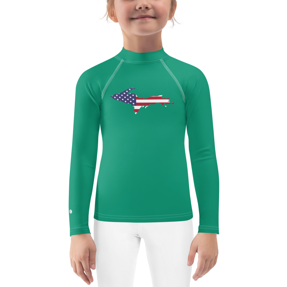 Michigan Upper Peninsula Rash Guard (w/ UP USA Flag) | Toddler - Emerald Green