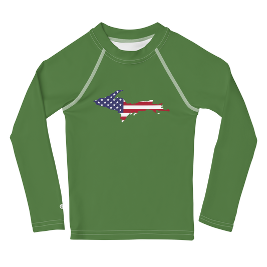 Michigan Upper Peninsula Rash Guard (w/ UP USA Flag) | Toddler - Pine Green