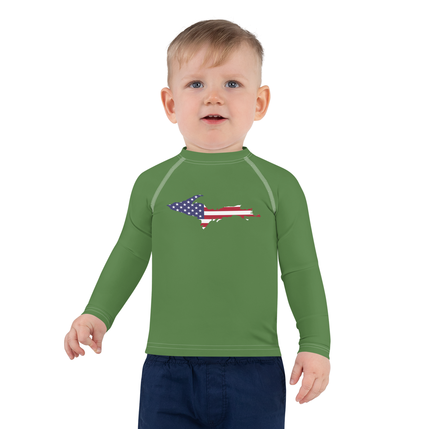 Michigan Upper Peninsula Rash Guard (w/ UP USA Flag) | Toddler - Pine Green