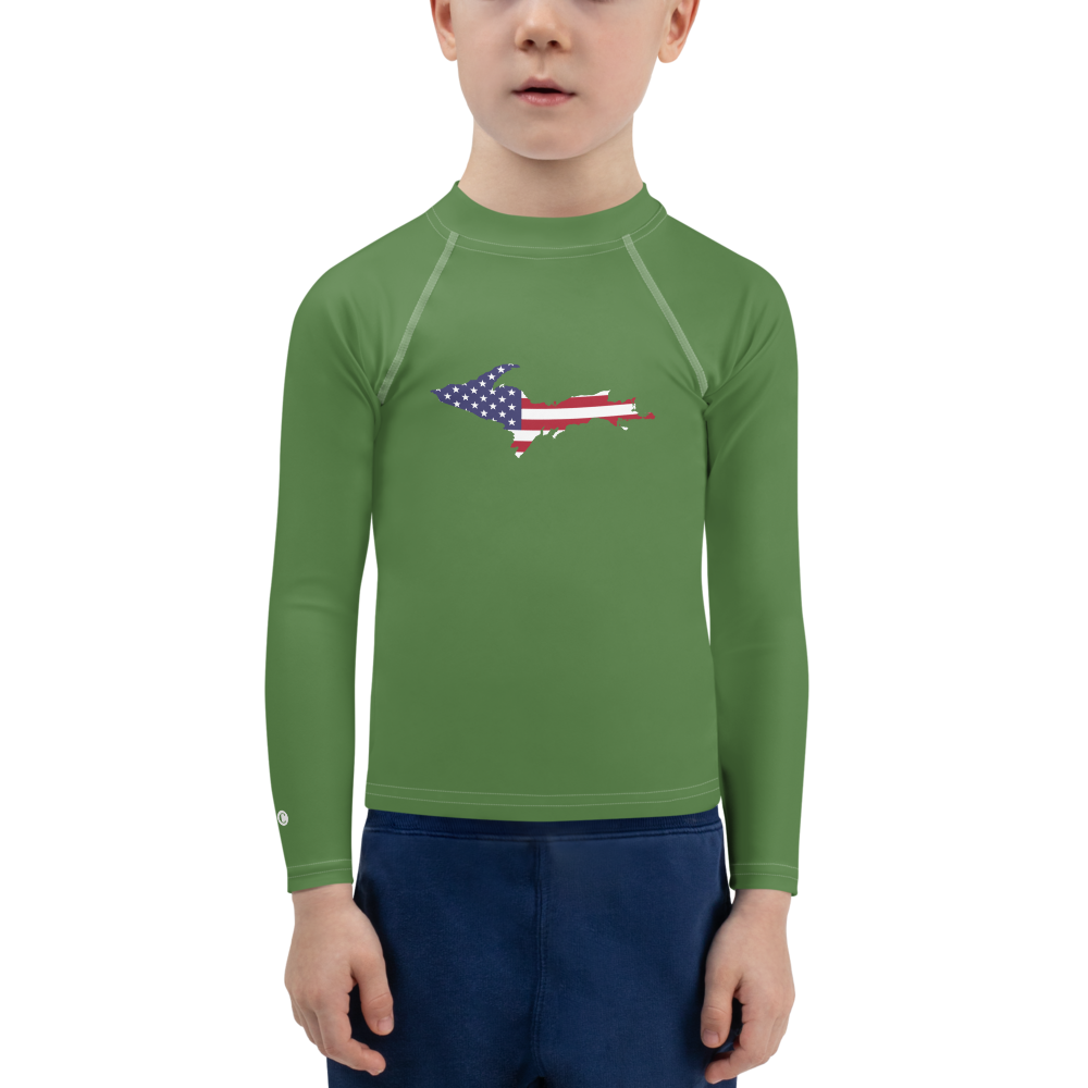 Michigan Upper Peninsula Rash Guard (w/ UP USA Flag) | Toddler - Pine Green