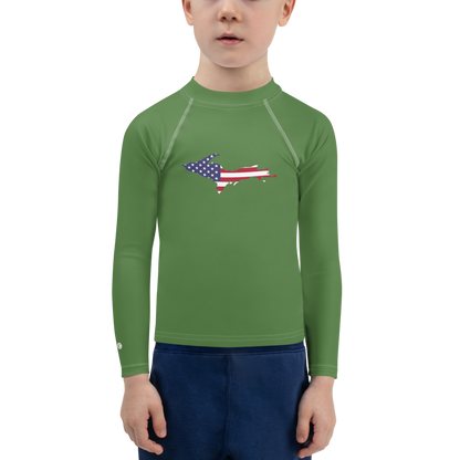 Michigan Upper Peninsula Rash Guard (w/ UP USA Flag) | Toddler - Pine Green