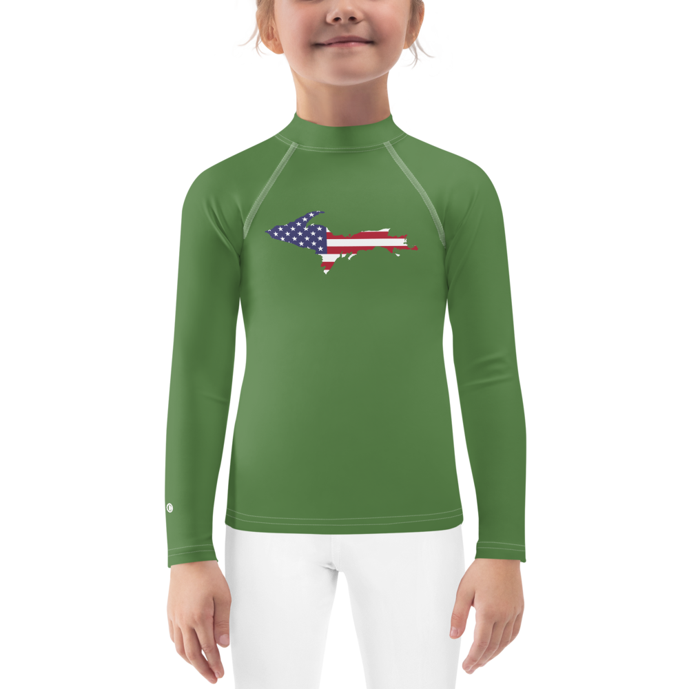 Michigan Upper Peninsula Rash Guard (w/ UP USA Flag) | Toddler - Pine Green