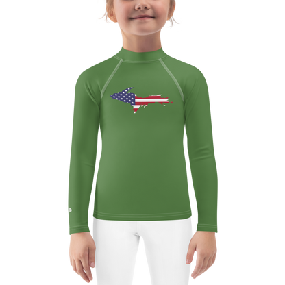 Michigan Upper Peninsula Rash Guard (w/ UP USA Flag) | Toddler - Pine Green