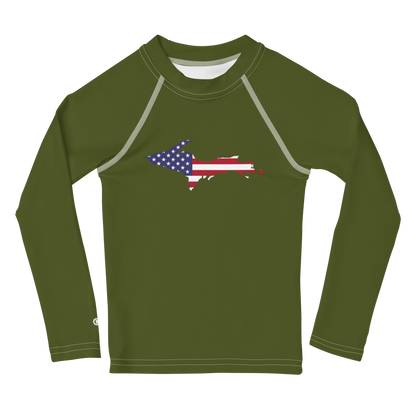 Michigan Upper Peninsula Rash Guard (w/ UP USA Flag) | Toddler - Army Green