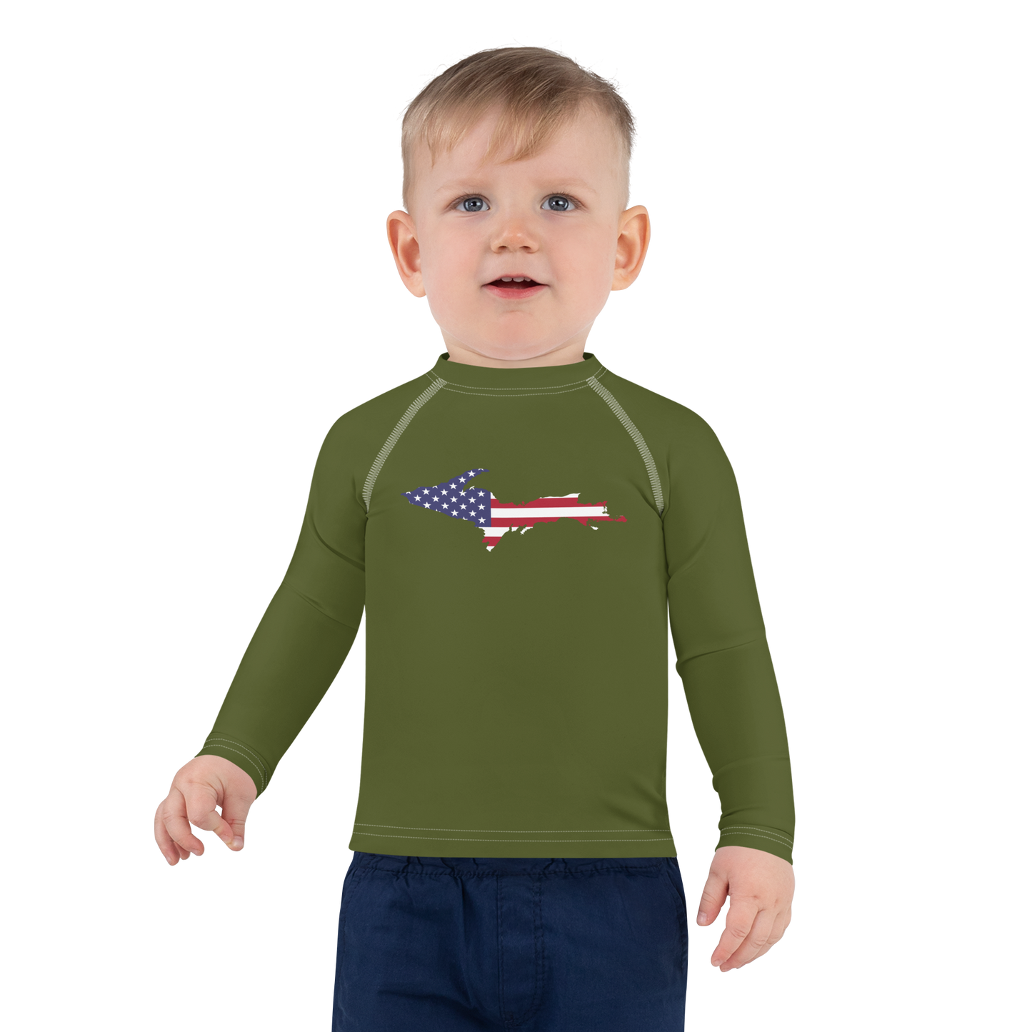 Michigan Upper Peninsula Rash Guard (w/ UP USA Flag) | Toddler - Army Green