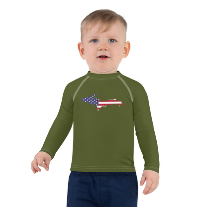 Michigan Upper Peninsula Rash Guard (w/ UP USA Flag) | Toddler - Army Green