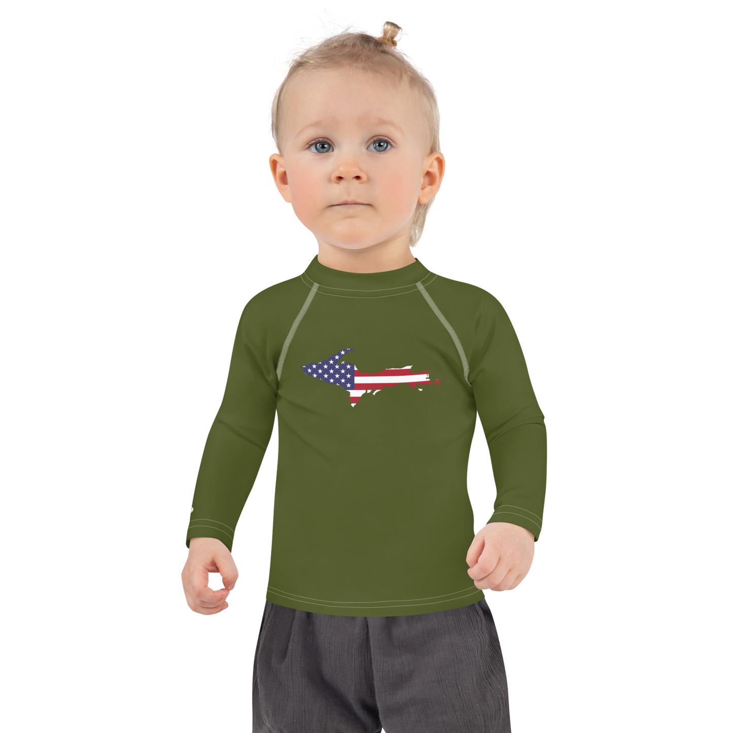 Michigan Upper Peninsula Rash Guard (w/ UP USA Flag) | Toddler - Army Green