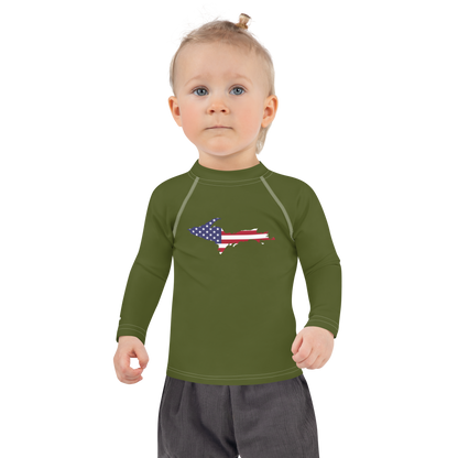 Michigan Upper Peninsula Rash Guard (w/ UP USA Flag) | Toddler - Army Green