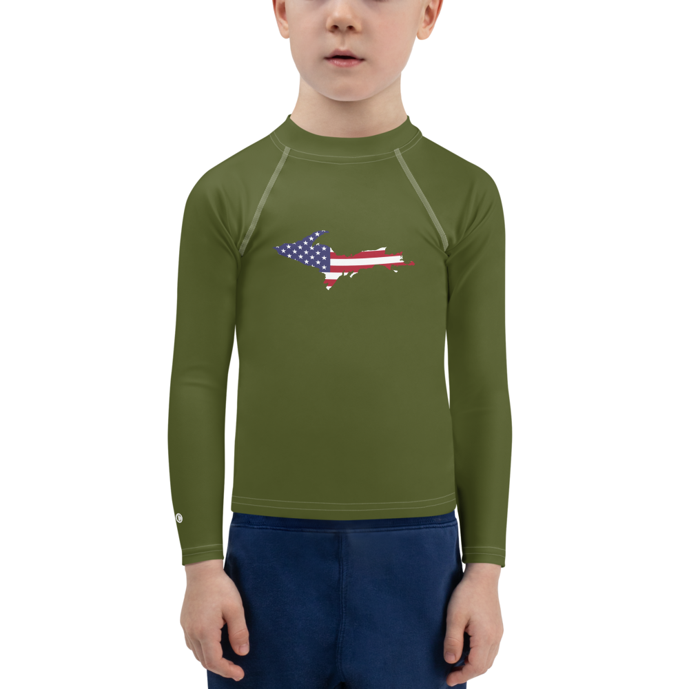 Michigan Upper Peninsula Rash Guard (w/ UP USA Flag) | Toddler - Army Green