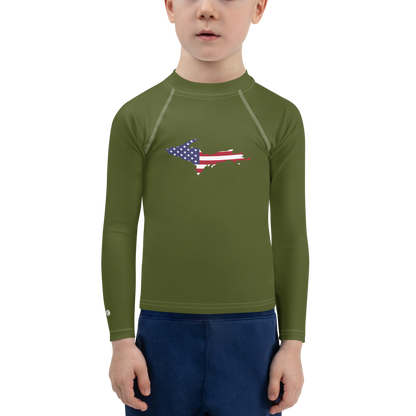 Michigan Upper Peninsula Rash Guard (w/ UP USA Flag) | Toddler - Army Green