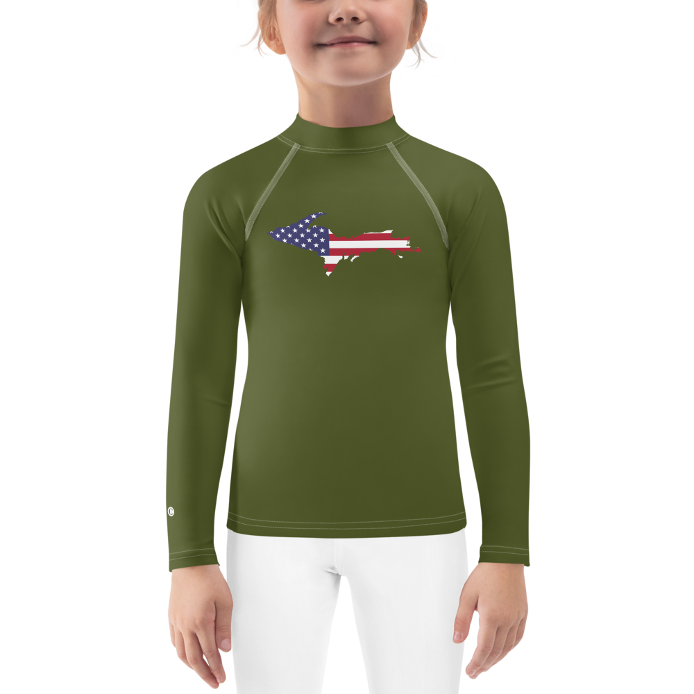 Michigan Upper Peninsula Rash Guard (w/ UP USA Flag) | Toddler - Army Green