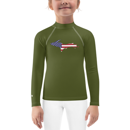 Michigan Upper Peninsula Rash Guard (w/ UP USA Flag) | Toddler - Army Green