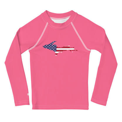 Michigan Upper Peninsula Rash Guard (w/ UP USA Flag) | Toddler - Rhodochrosite Pink