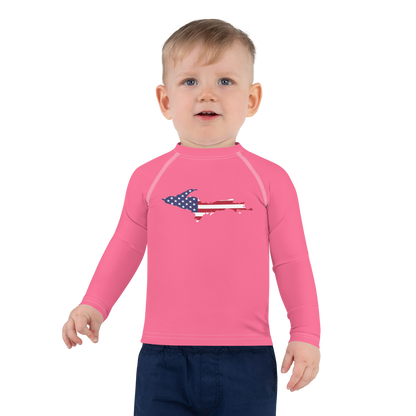 Michigan Upper Peninsula Rash Guard (w/ UP USA Flag) | Toddler - Rhodochrosite Pink