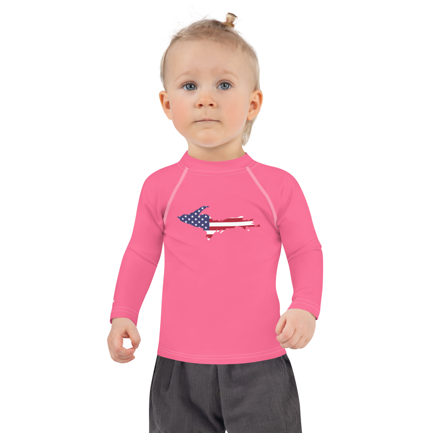 Michigan Upper Peninsula Rash Guard (w/ UP USA Flag) | Toddler - Rhodochrosite Pink