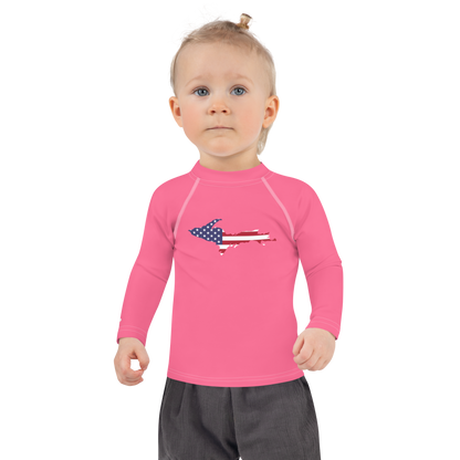 Michigan Upper Peninsula Rash Guard (w/ UP USA Flag) | Toddler - Rhodochrosite Pink