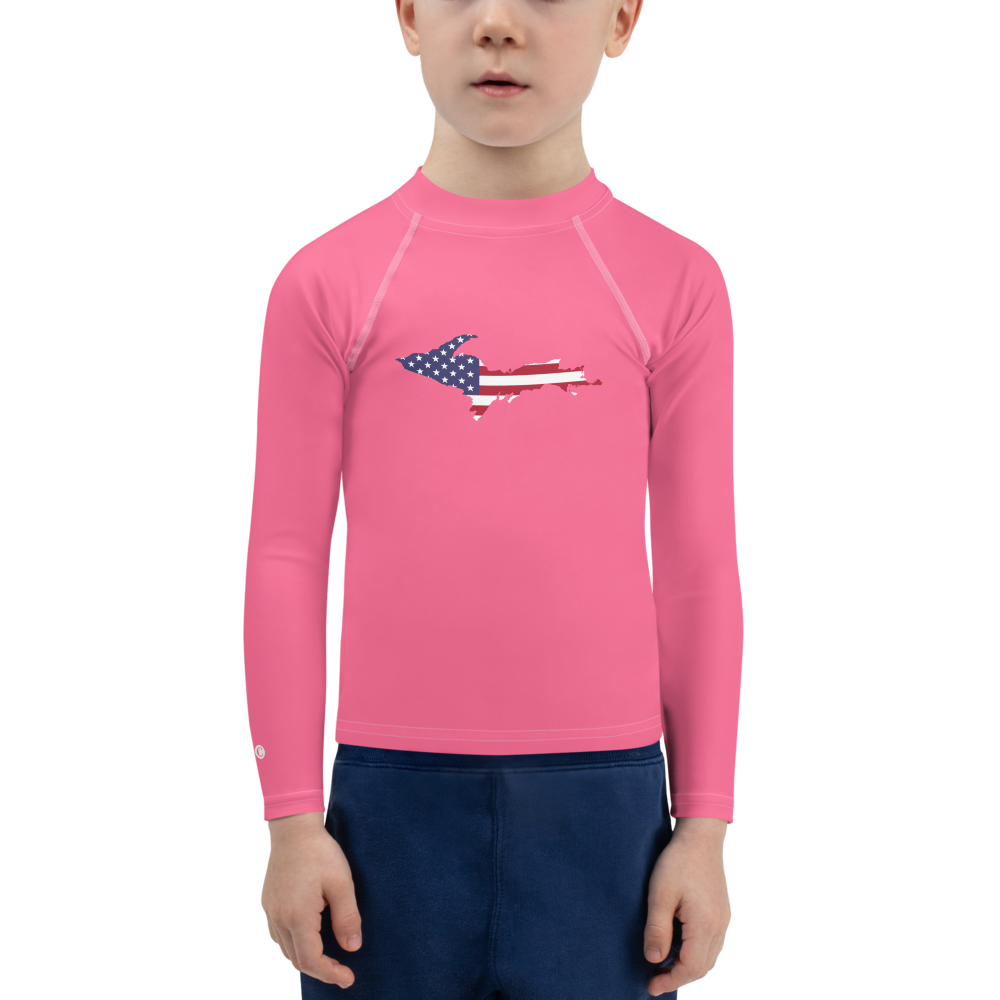 Michigan Upper Peninsula Rash Guard (w/ UP USA Flag) | Toddler - Rhodochrosite Pink